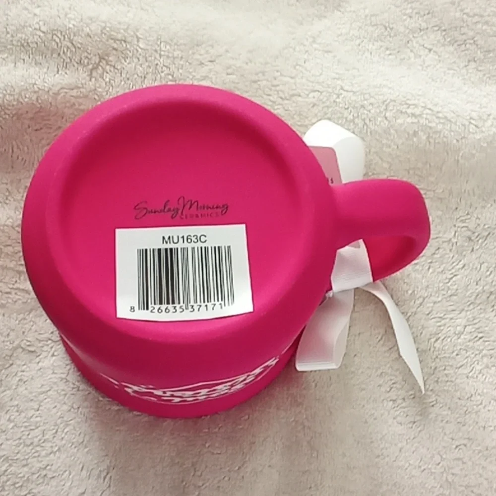 SOUL SISTERS W/ BESTIES FOR LIFE TAG! NEW! Pink Ceramic Mug with White Bow